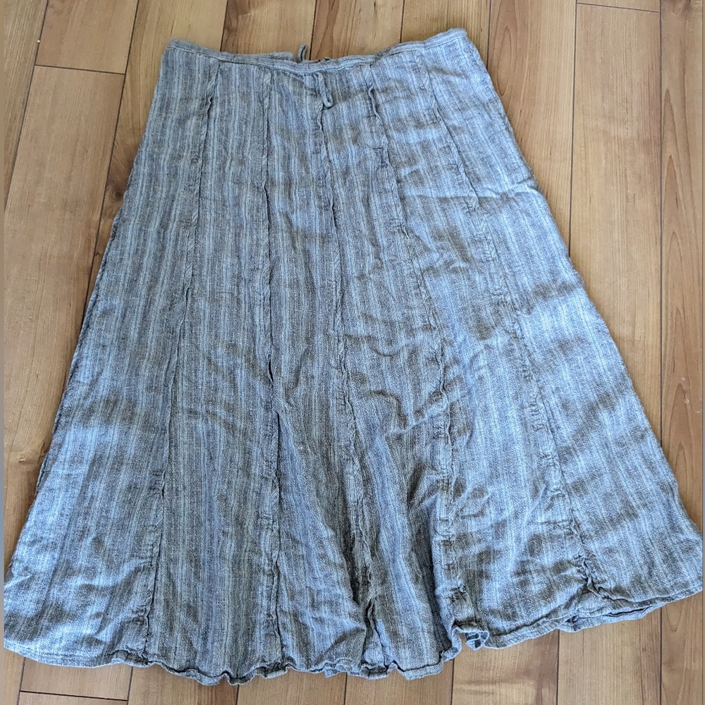 Vintage One Chapter Striped Linen Blend Midi Skirt Gray Tan Size 12